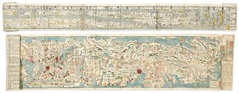 (JAPAN.) Group of 4 large Edo-period panoramic maps of the roadways, waterways, cities, and topography of Japans chain of islands.